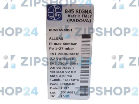 ГАЗОВЫЙ КЛАПАН SIGMA ЕНЕРГОЗАВИСИМЫЙ
 845 SIGMA для котлов до 40 КВт питание 230V-50Hz, 
виход пилот