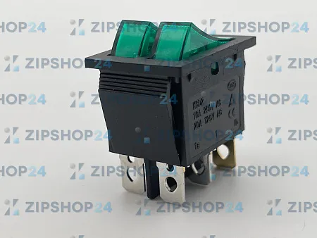 Выключатель клавишный 250V 15А (6с) ON-OFF зеленый с подсветкой ДВОЙНОЙ