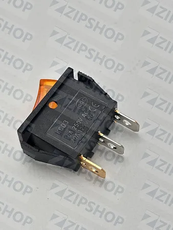 Выключатель клавишный желтый с подсветкой 250V 15А (3с) ON-OFF 3 контакта 36-2212